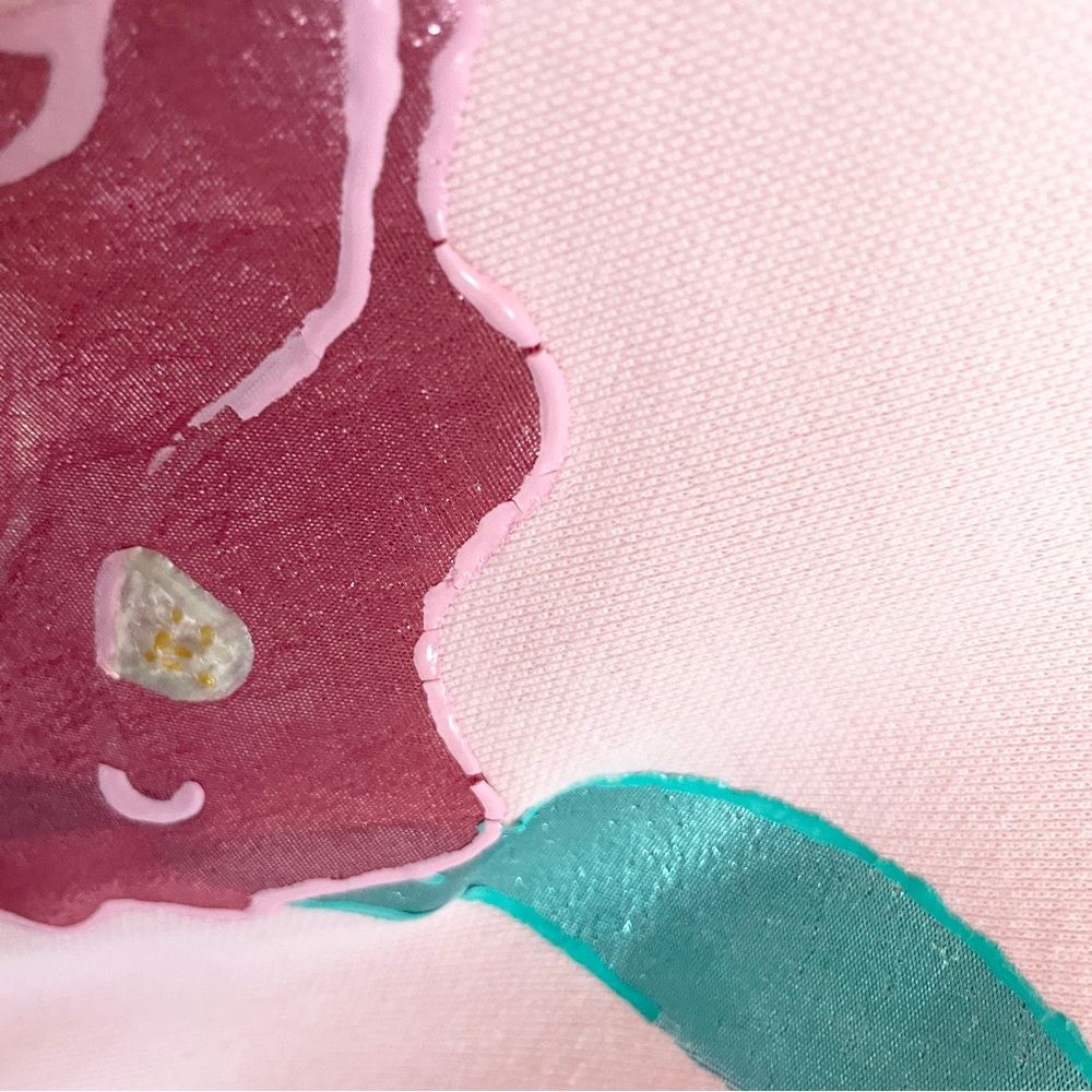 80s Artwear Graphic Appliqué Tee Iridescent Floral One Stitch Handmade Sz M - Picture 9 of 13